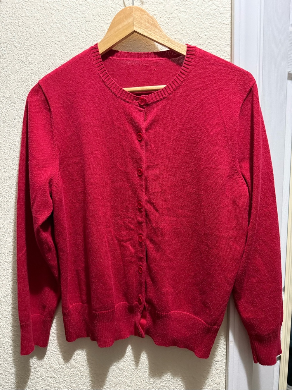 Preppy Classic Women's Red Button-Front Sweater Cardigan